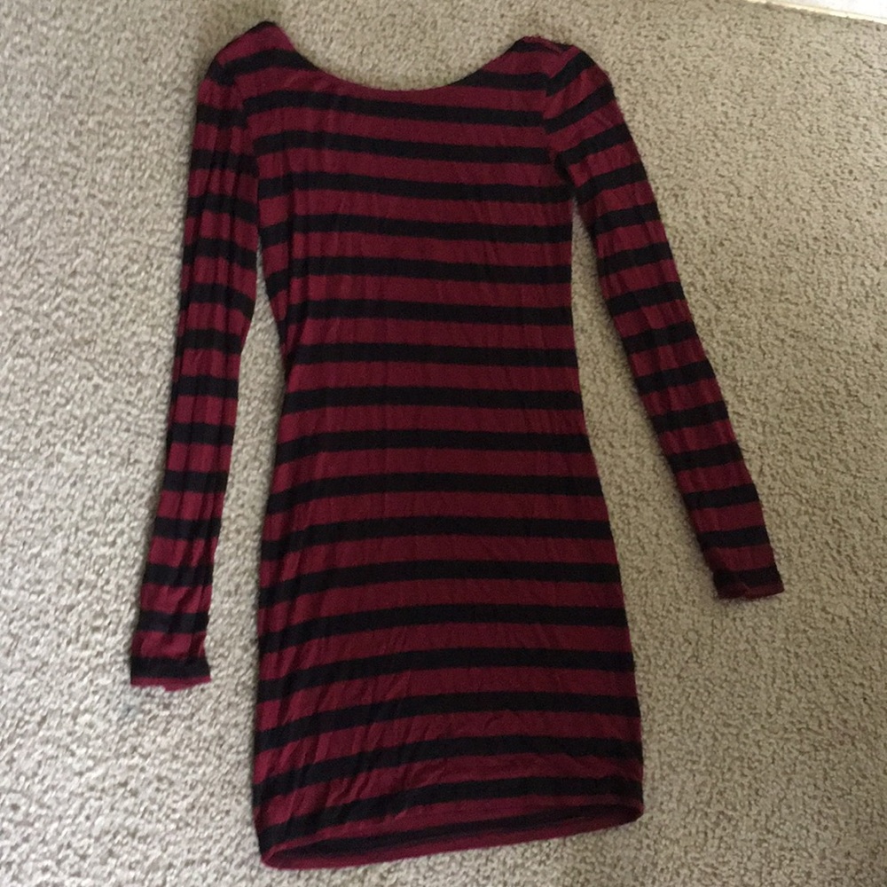 Maroon and black striped bodycon dress